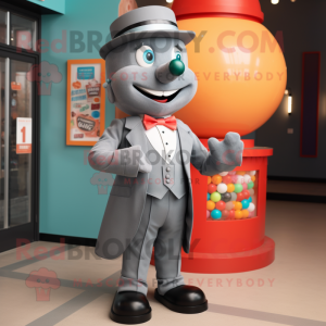 Gray Gumball Machine mascot costume character dressed with a Waistcoat and Bow ties