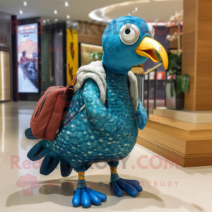 Teal Guinea Fowl mascot costume character dressed with a Leggings and Handbags