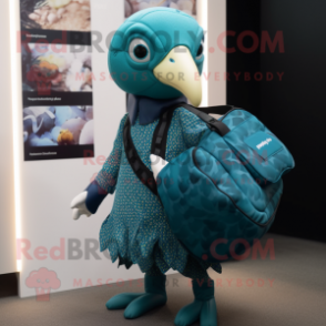 Teal Guinea Fowl mascot costume character dressed with a Leggings and Handbags