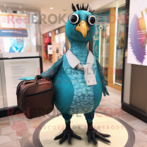 Teal Guinea Fowl mascot costume character dressed with a Leggings and Handbags