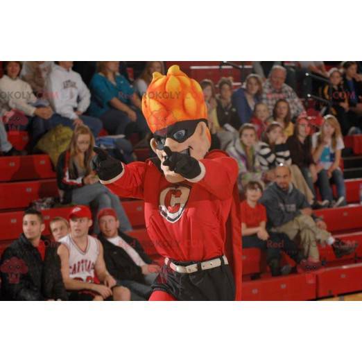 Mascote do super-herói com cabelo flamejante - Redbrokoly.com