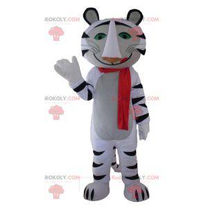 Mascot tigre blanco y negro con un pañuelo rojo - Redbrokoly.com