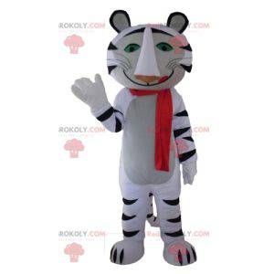 Mascot white and black tiger with a red scarf - Redbrokoly.com