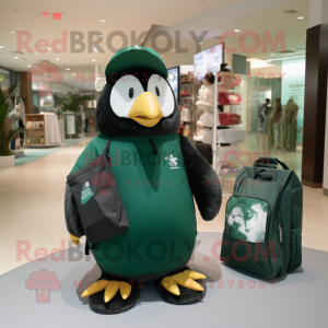 Forest Green Penguin mascot costume character dressed with a Bodysuit and Tote bags