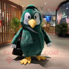 Forest Green Penguin mascot costume character dressed with a Bodysuit and Tote bags