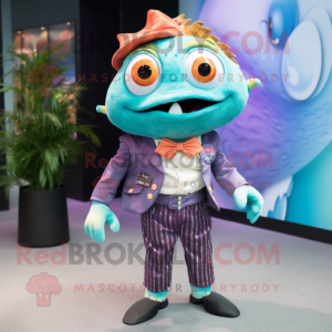 nan Piranha mascot costume character dressed with a Culottes and Tie pins