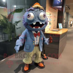 nan Piranha mascot costume character dressed with a Culottes and Tie pins