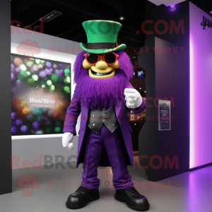 Purple Leprechaun Hat mascot costume character dressed with a Blazer and Belts