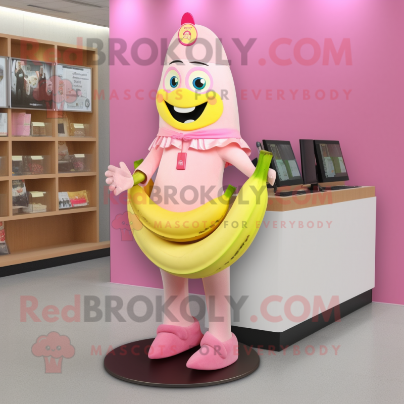 Pink Banana mascot costume character dressed with a A-Line Skirt and Brooches