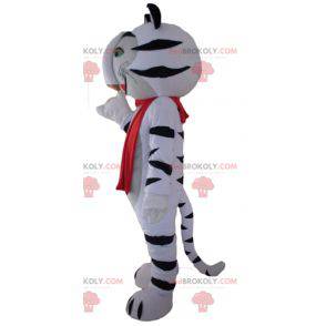 Mascot white and black tiger with a red scarf - Redbrokoly.com