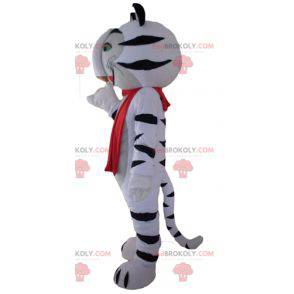 Mascotte de tigre blanc et noir avec une écharpe rouge -