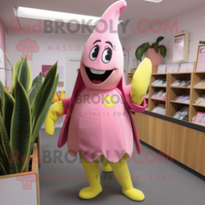 Pink Banana mascot costume character dressed with a A-Line Skirt and Brooches