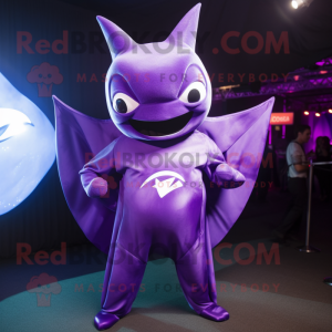 Purple Manta Ray mascot costume character dressed with a Bodysuit and Cufflinks