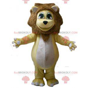 Plump and touching yellow white and brown lion mascot -