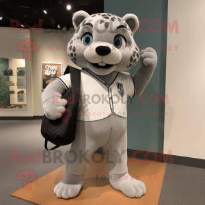 Gray Jaguar mascot costume character dressed with a Baseball Tee and Tote bags