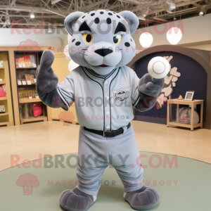 Gray Jaguar mascot costume character dressed with a Baseball Tee and Tote bags