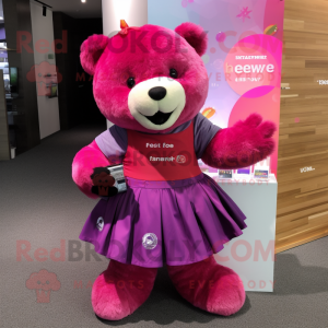 Magenta Bear mascot costume character dressed with a Wrap Skirt and Wallets