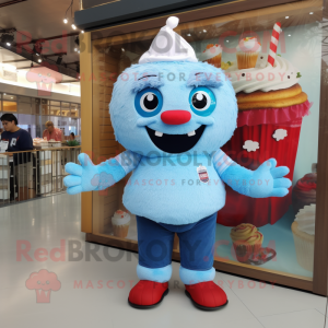 Sky Blue Cupcake mascot costume character dressed with a Denim Shorts and Bracelet watches