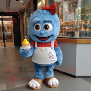 Sky Blue Cupcake mascot costume character dressed with a Denim Shorts and Bracelet watches