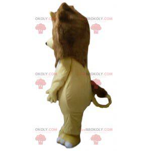 Plump and touching yellow white and brown lion mascot -