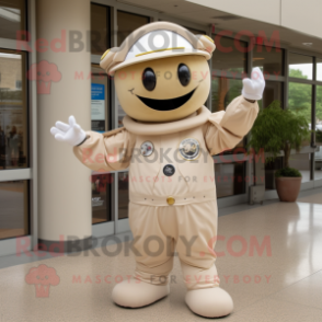 Tan Astronaut mascot costume character dressed with a Empire Waist Dress and Hat pins
