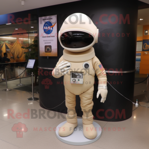 Tan Astronaut mascot costume character dressed with a Empire Waist Dress and Hat pins