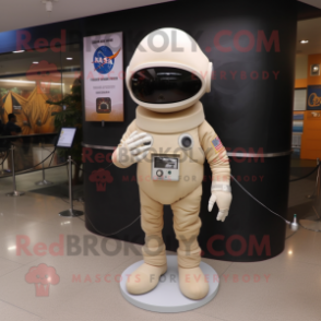 Tan Astronaut mascot costume character dressed with a Empire Waist Dress and Hat pins