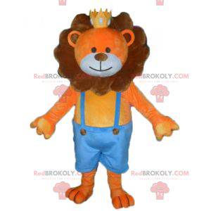 Mascotte de lion orange et marron avec une couronne