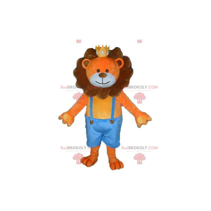 Mascotte de lion orange et marron avec une couronne -