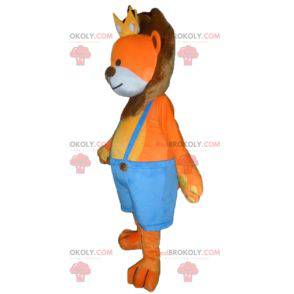 Mascotte de lion orange et marron avec une couronne -