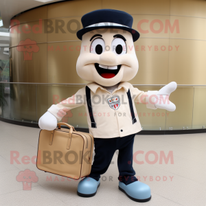Cream Mime mascot costume character dressed with a Bootcut Jeans and Briefcases