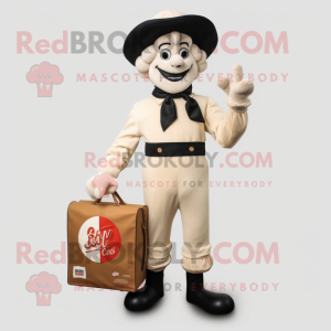 Cream Mime mascot costume character dressed with a Bootcut Jeans and Briefcases