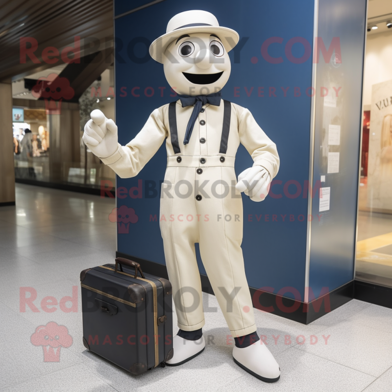 Cream Mime mascot costume character dressed with a Bootcut Jeans and Briefcases Cream Mime mascot costume character dressed with a Bootcut Jeans and Briefcases