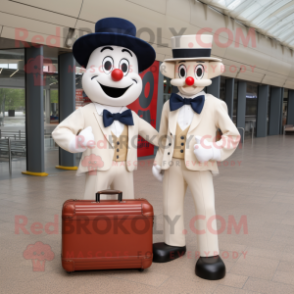 Cream Mime mascot costume character dressed with a Bootcut Jeans and Briefcases