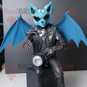 Cyan Bat maskot drakt figur...