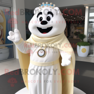 Cream Engagement Ring mascot costume character dressed with a Coat and Bracelets