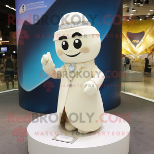 Cream Engagement Ring mascot costume character dressed with a Coat and Bracelets