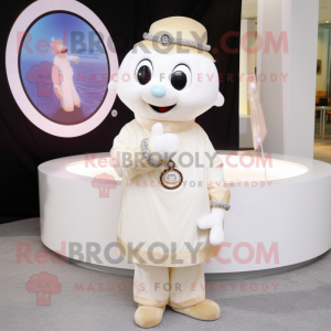Cream Engagement Ring mascot costume character dressed with a Coat and Bracelets