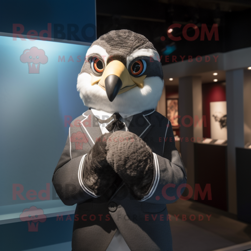 nan Falcon mascot costume character dressed with a Suit Jacket and Mittens