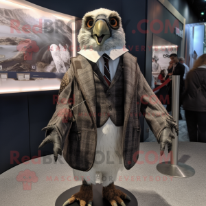 nan Falcon mascot costume character dressed with a Suit Jacket and Mittens