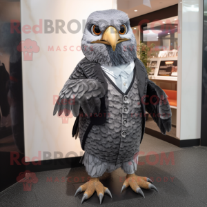 nan Falcon mascot costume character dressed with a Suit Jacket and Mittens