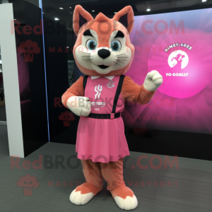 Pink Bobcat mascot costume character dressed with a Empire Waist Dress and Smartwatches