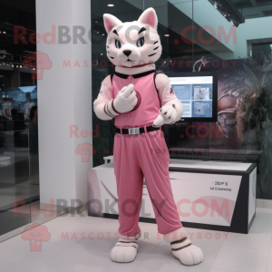 Pink Bobcat mascot costume character dressed with a Empire Waist Dress and Smartwatches
