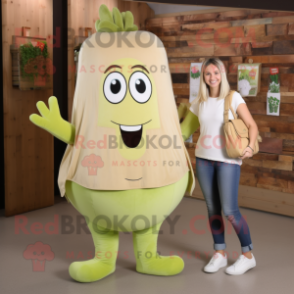 Beige Celery mascot costume character dressed with a Mom Jeans and Handbags