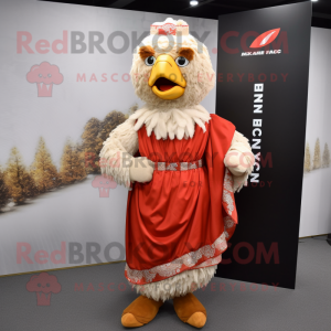 nan Fried Chicken mascot costume character dressed with a Empire Waist Dress and Scarves