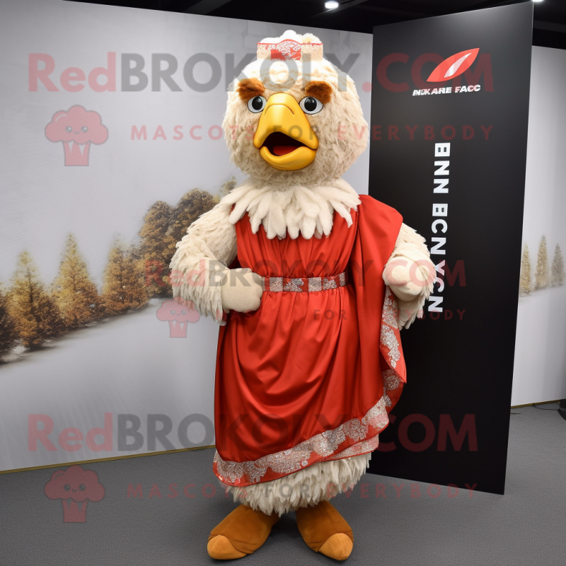 nan Fried Chicken mascot costume character dressed with a Empire Waist Dress and Scarves nan Fried Chicken mascot costume character dressed with a Empire Waist Dress and Scarves