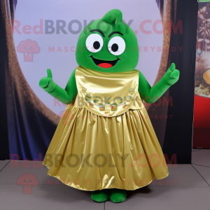 Gold Green Bean mascot costume character dressed with a A-Line Skirt and Coin purses