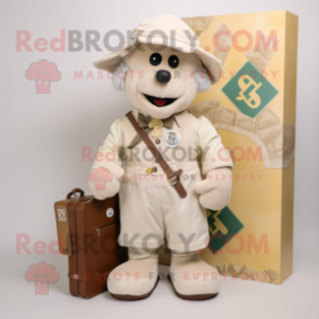 Cream Celtic Cross mascot costume character dressed with a Dungarees and Coin purses