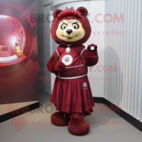 Maroon Wrist Watch mascot costume character dressed with a A-Line Skirt and Brooches