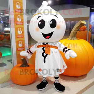 White Pumpkin mascot costume character dressed with a One-Piece Swimsuit and Scarf clips